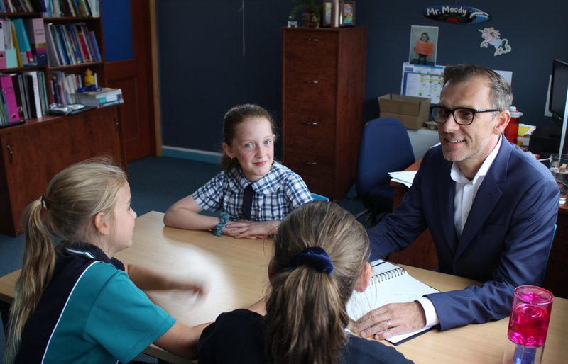 Mr Moody with Caledonian Primary School Students, February 2020